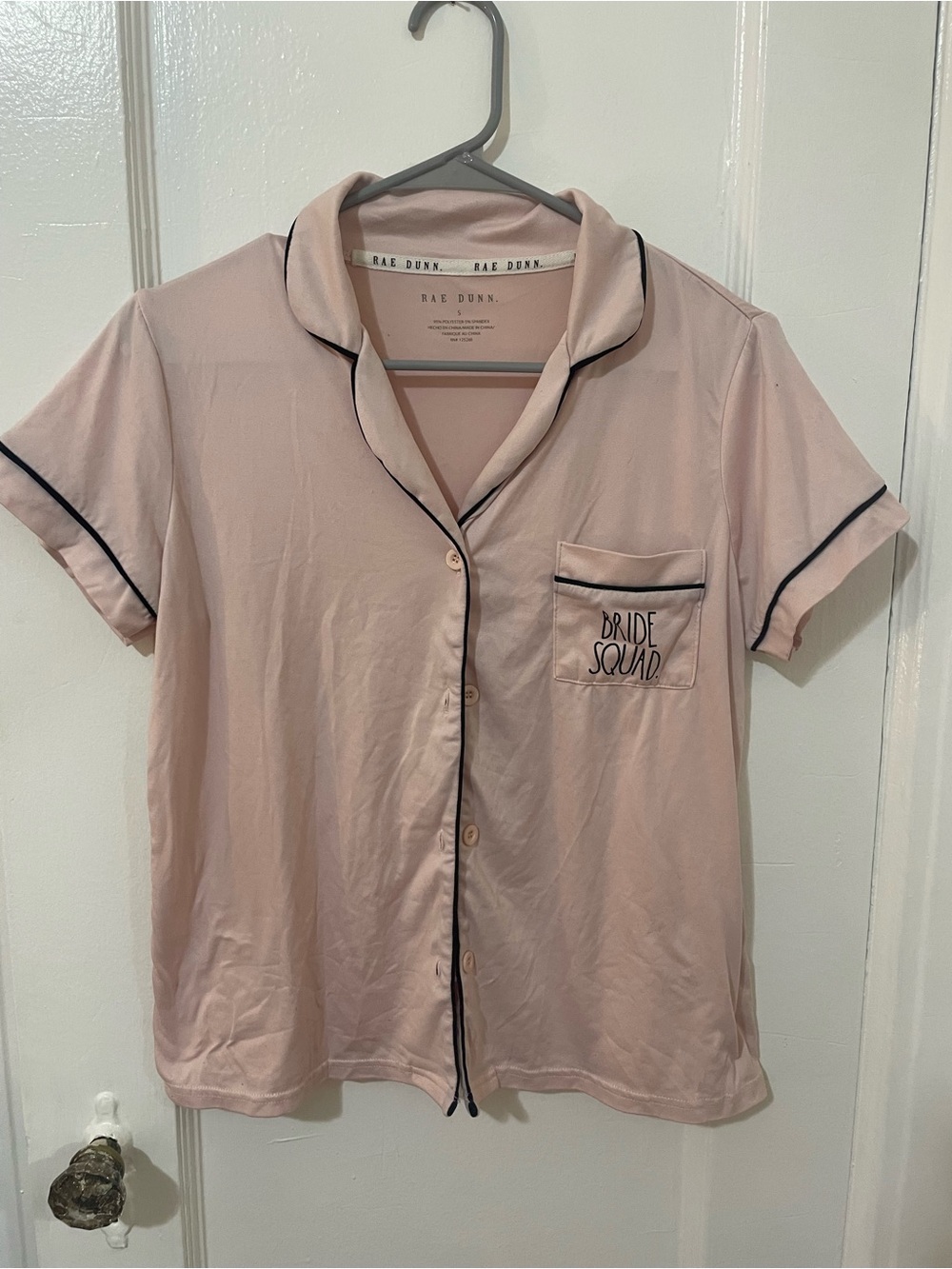 Rae Dunn Blush Pink Short-Sleeve Pajama Top with Black Trim
